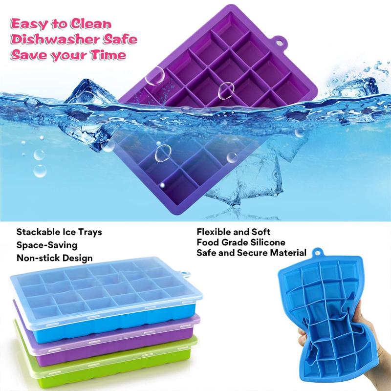 24 Grids Ice Tray Mold Food Grade Silicone Ice Tray with Lid Ice Cube Mold Drinks Whiskey Cocktails Tools Ice Mold Trays Lids