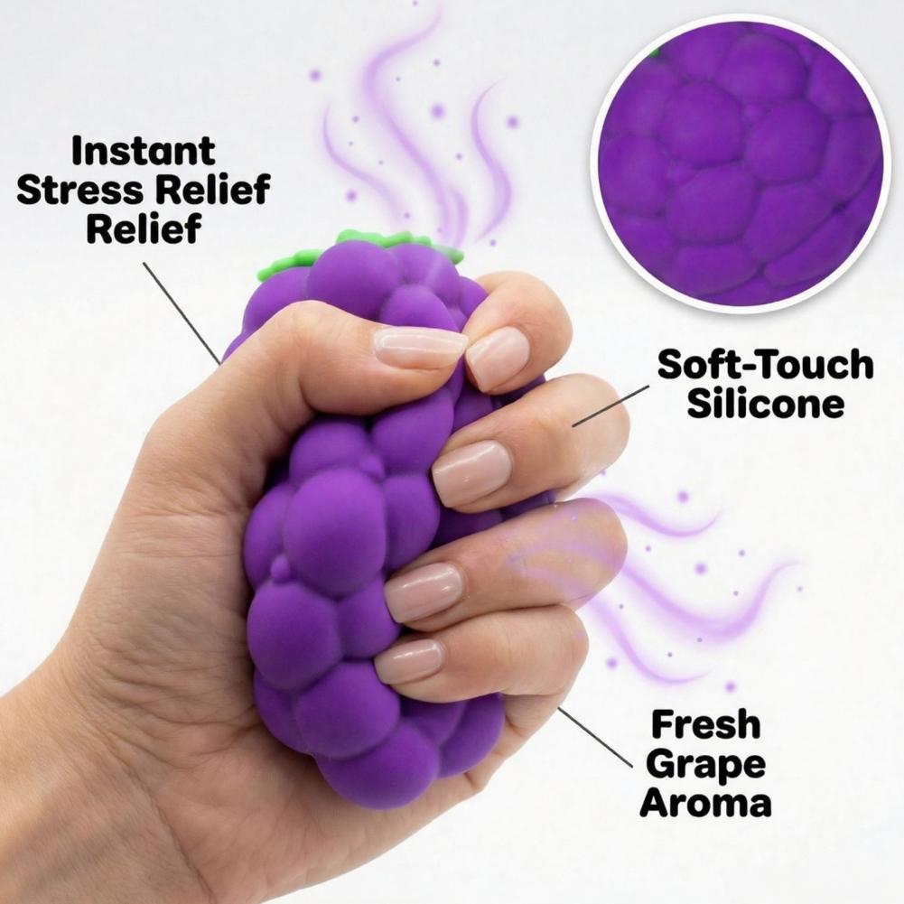 Large Grape Stress Relief Toy Slow Rebound Fake Purple Grape Squeeze Toy Hand Relaxation Stress Ball Fidget Toy For Kids Adults