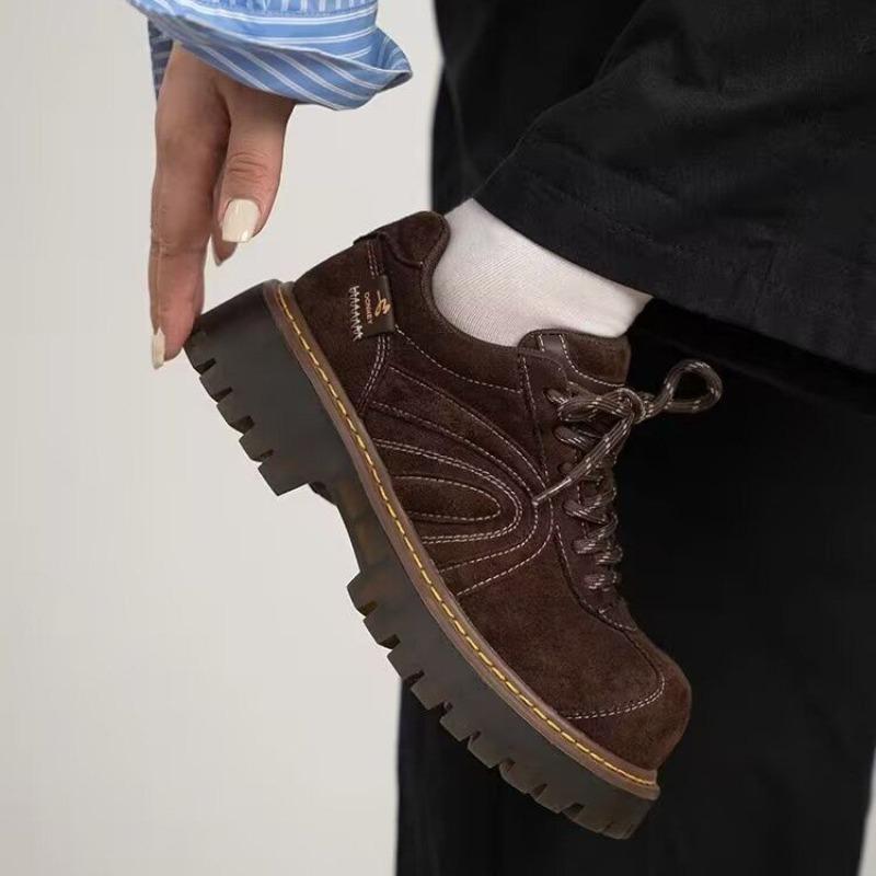 Spring and autumn versatile brown big-toe derby shoes, women's thick-soled heightened, small retro leather shoes, casual shoes