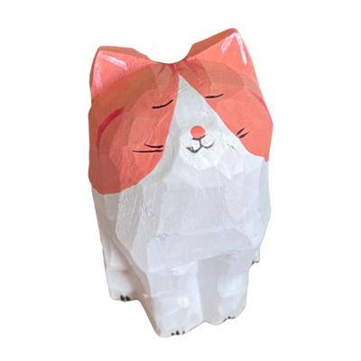 Wooden Carved Dog Cat Figurine Handmade Woodcarving Art Small Animal Statue Sculpture Home Office Desktop