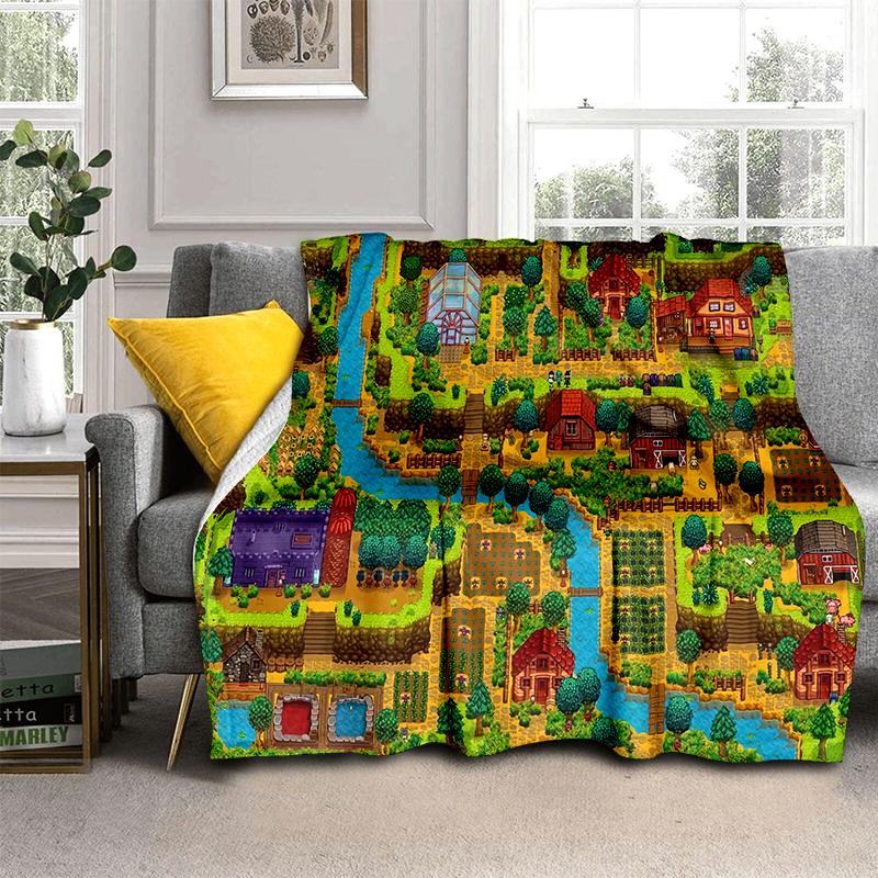 3D Stardew Valley Farm Map Game Cartoon Blanket,Soft Throw Blanket for Home Bedroom Bed Sofa Travel Picnic Cover Kids Gift