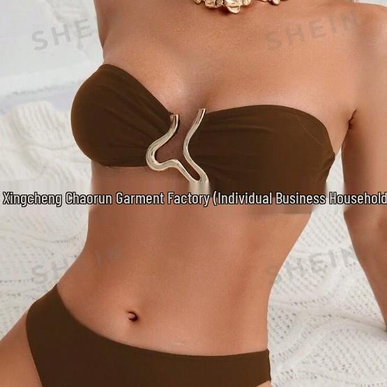 2025 Luxe Gold U-Shaped Bikini for Big Busts - European & American Sexy High-End Swimwear