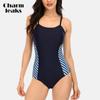 CHARMLEAKS Traje de baño deportivo de una pieza con espalda cruzada para mujer, traje de baño de entrenamiento
