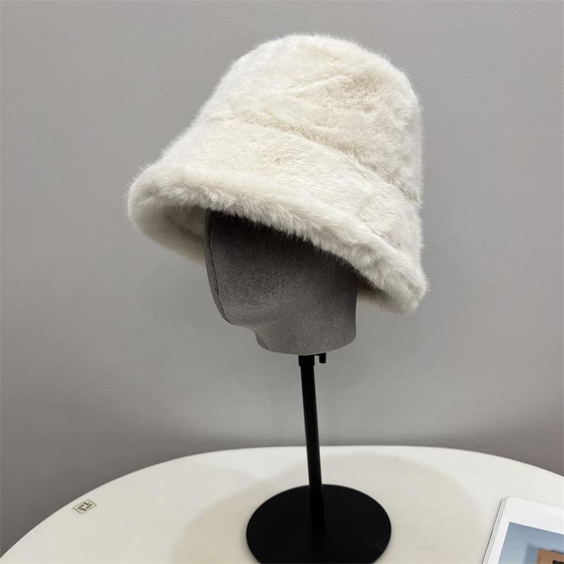 Winter new thickened imitation rabbit fur plush bucket hat women's northern outdoor cold protection ear cover hat tide