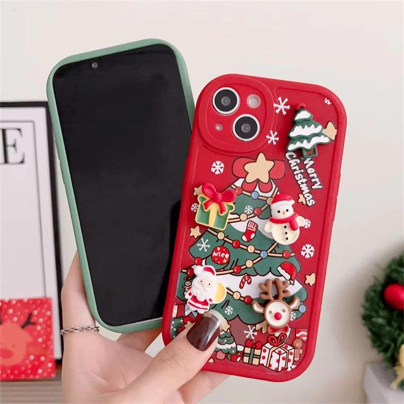 Niedliche Cartoon 3D Weihnachtsmann Elch Schneemann Weihnachtsbaum Weiche Hülle Für iPhone 16 15 14 Pro Max 13 12 11 X XS XR 8 Plus Rückseite