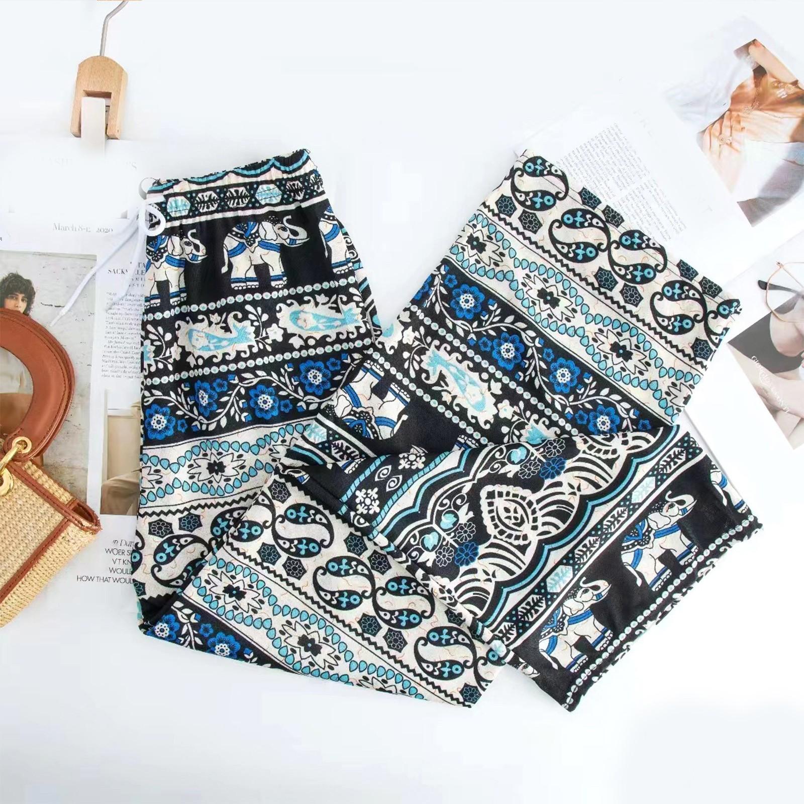 

Женские свободные и повседневные летние тонкие брюки с высокой посадкой, свисающие до пола, с принтами One Size