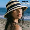 JapaneseIns Stripe 100% Raffia Bucket Hats Women Woven Color Matching Summer Beach Vacation Sunshade Fashion Foldable Sun Hats