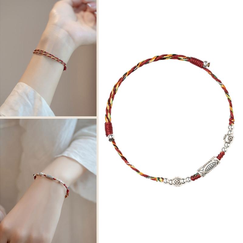 Handwoven Drawable Bracelet Minimalist Cotton Rope Handchain with Kois Fish Pendant Versatile Jewelry for All Occasion