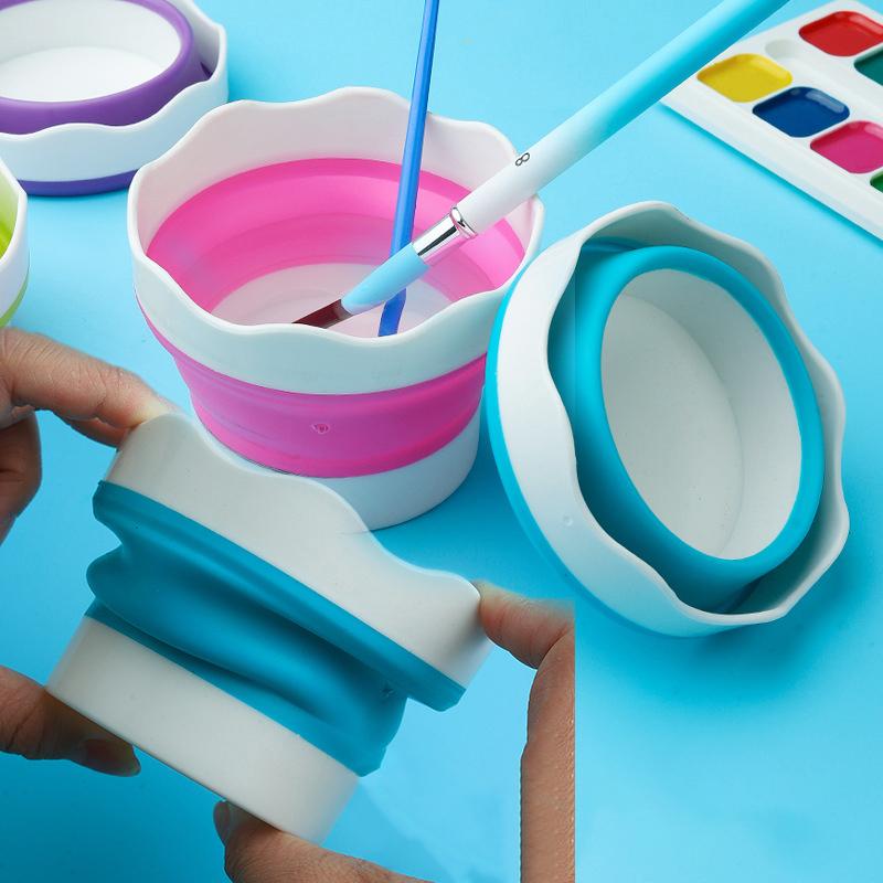 Silicone Folding Bucket For Manicure Washing Painting Brush Bucket Watercolor Drawing Bucket Tools Portable Pen Washing Cup
