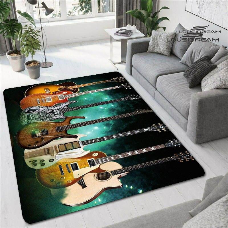 Tappetini stampati in 3D con chitarra colorata per soggiorno, tappeti antiscivolo, camera da letto, comodino, decorazione moderna per la casa, tappetini lavabili