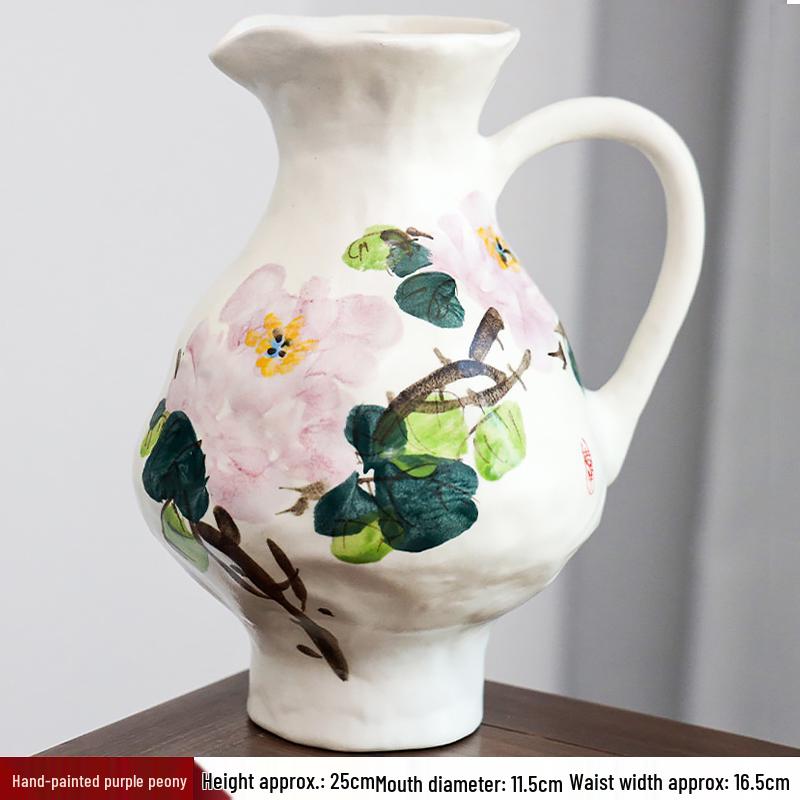 Hand-painted Peony Ceramic Vase for Hydroponic Flower Arrangement