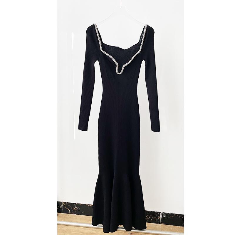 SP2024 Rhinestone Knit Fishtail Skirt in Classic Black Iris Large чёрный