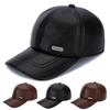 Genuine Leather Cowhide Baseball Cap with Ear Flaps, Adjustable Fleece-Lined Winter Duckbill Hat for Middle-Aged and Elderly Men.