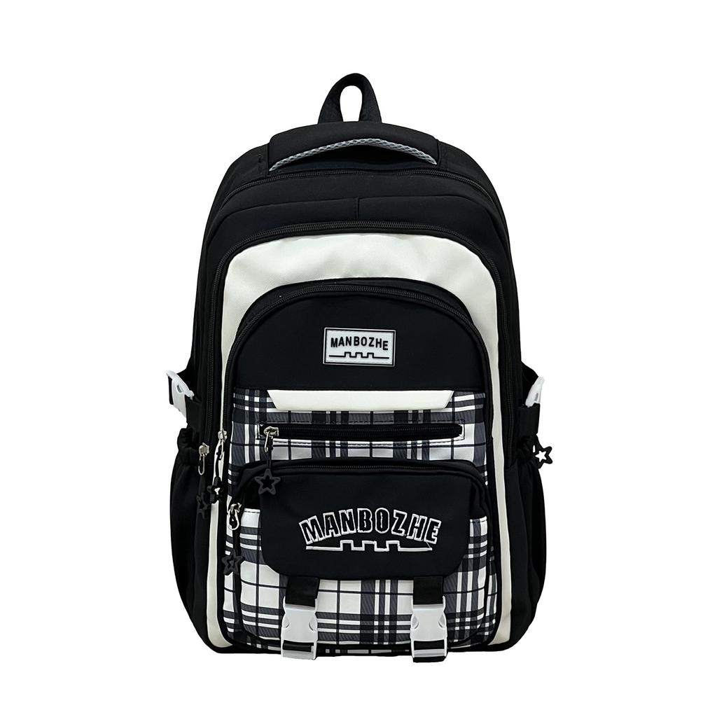 Schoolbag wholesale 1011 large capacity student schoolbag plaid contrasting color college style multi-layer backpack short trip backpack female