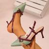 Fashion Fashion Mix Color Sling Back Pumps Women 2025 Summer Sexy Pointed Toe High Heel Sandals Sweet Bowknot Decoration Dress Shoes