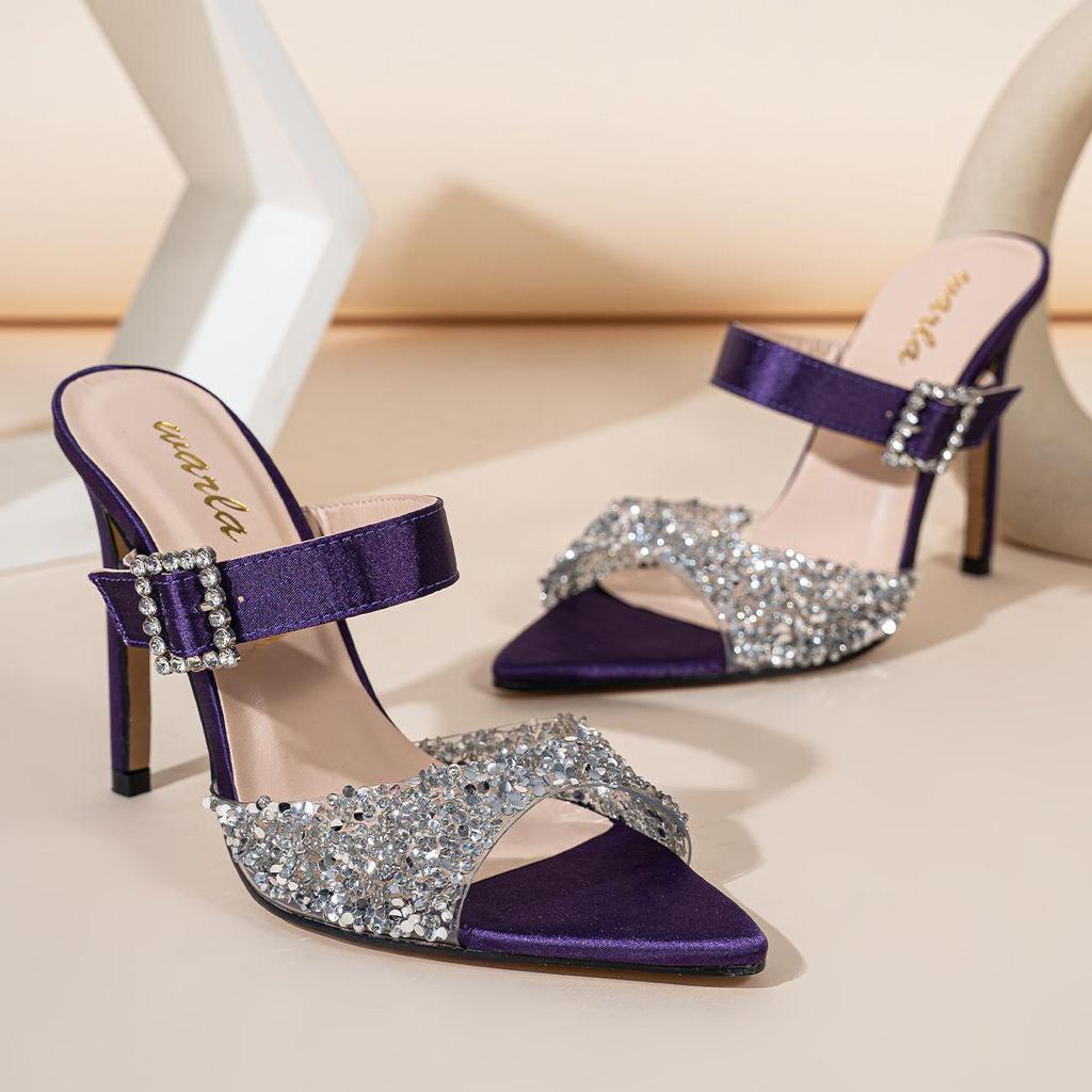 Plus Size Sequin Stiletto Mules: Sexy Pointed Toe & Open Toe Slippers for Women