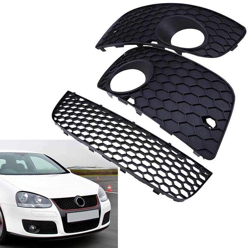Set di coperture a rete per griglia centrale inferiore del paraurti anteriore nero opaco e griglia fendinebbia per VW Golf MK5 GTI Jetta 2004-2009 Sostituzione