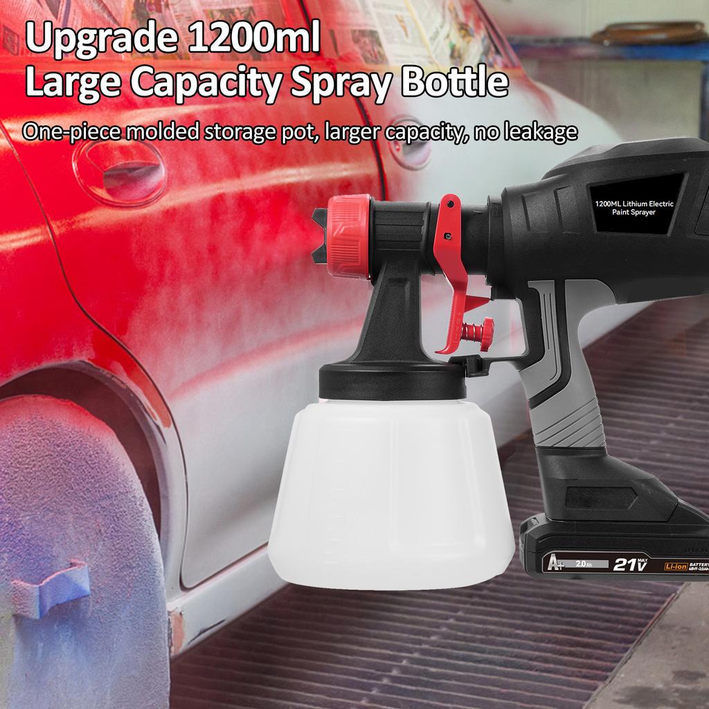 Electric Paint Sprayer with 2Pcs 21V 2.0Ah Batteries Spraying Machine with 4 Nozzle & 3 Spray