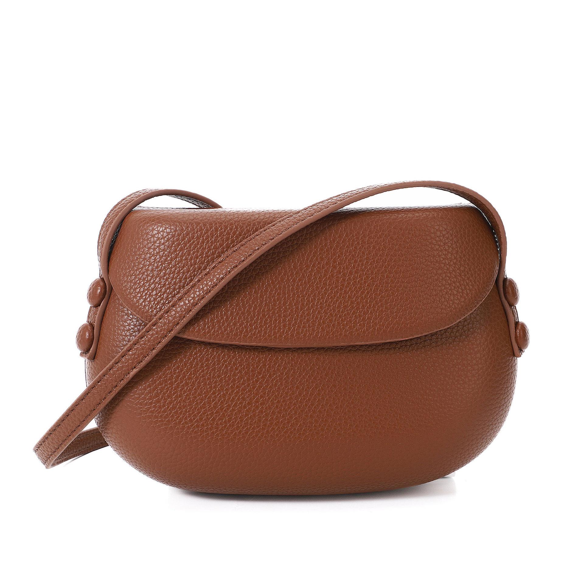 

Korean Version Versatile Lychee Pattern Large Shell Phone Bag Niche Retro Saddle Bag Fashion Simple Single Shoulder Crossbody Bag Litchi Grain Brown-Recomm