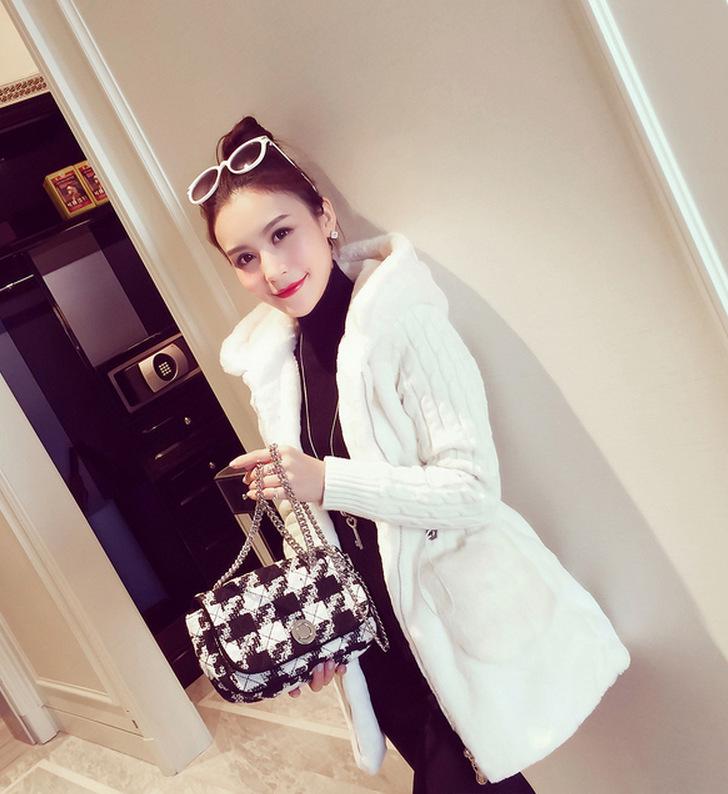 

TWO Потовщена куртка Хутряний кардиган Светр Пальто Пальто жіноче зимове тепле в язане з довгими рукавами з капюшоном XXXXL білий