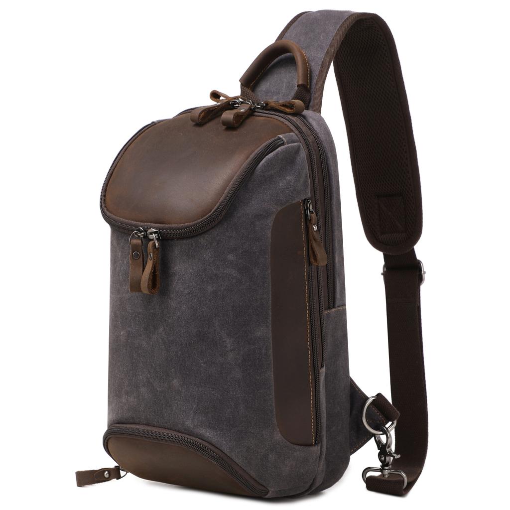 Vintage Canvas Zip Chest Bag Waterproof Men'S Crossbody Vintage Shoulder Bag Custom Men'S Unisex Crossbody Bag