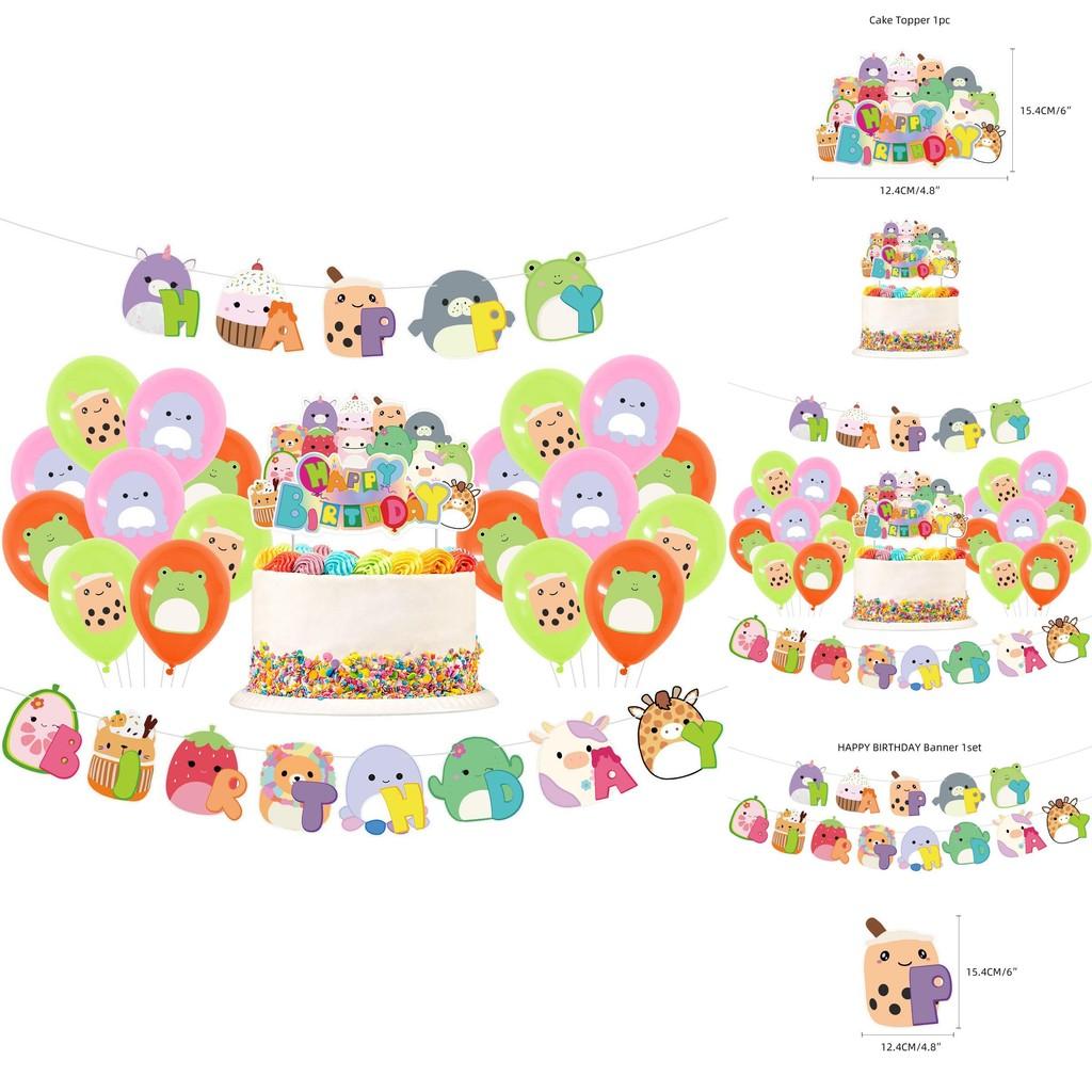Adorable Squishmallows Birthday Decorations With Cake Topper Balloons And Banner