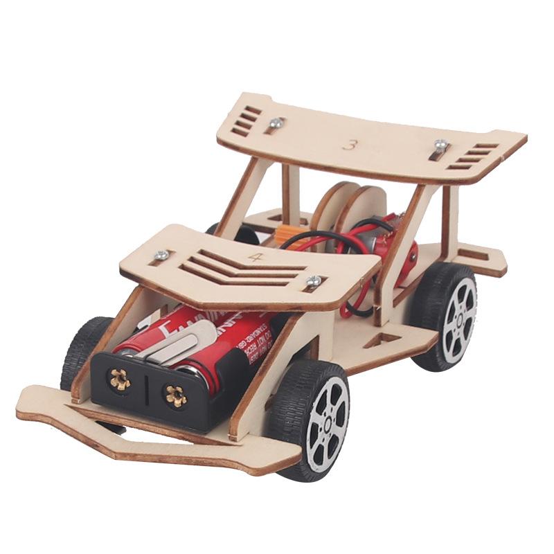 DIY Wooden Electric Racing Car Four-wheel Drive Racing Car Assembly Scientific Experimental Kit KIDS STEM Educational Toys