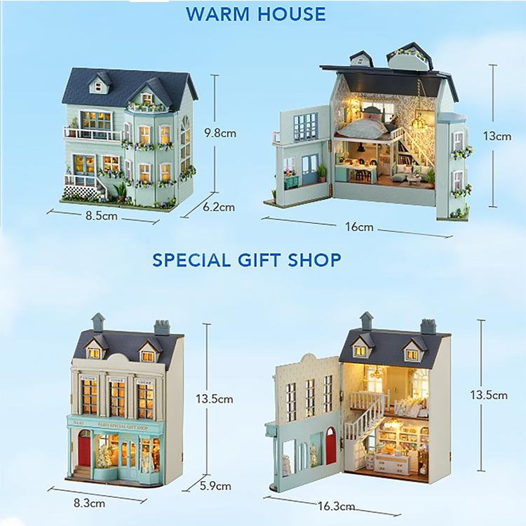 Diy Mini Wooden Dollhouse With Furniture Light Doll House Casa Assembly Model Pink Princess Villa Architecture Kit Toys Birthday