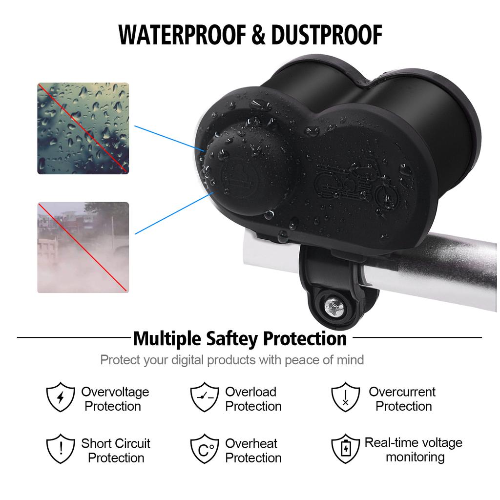 Brichetă cu încărcare rapidă de mare viteză de 3,0 A Priză pentru încărcător USB dublu Suport pe ghidon pentru motociclete pentru telefoane mobile/tablete