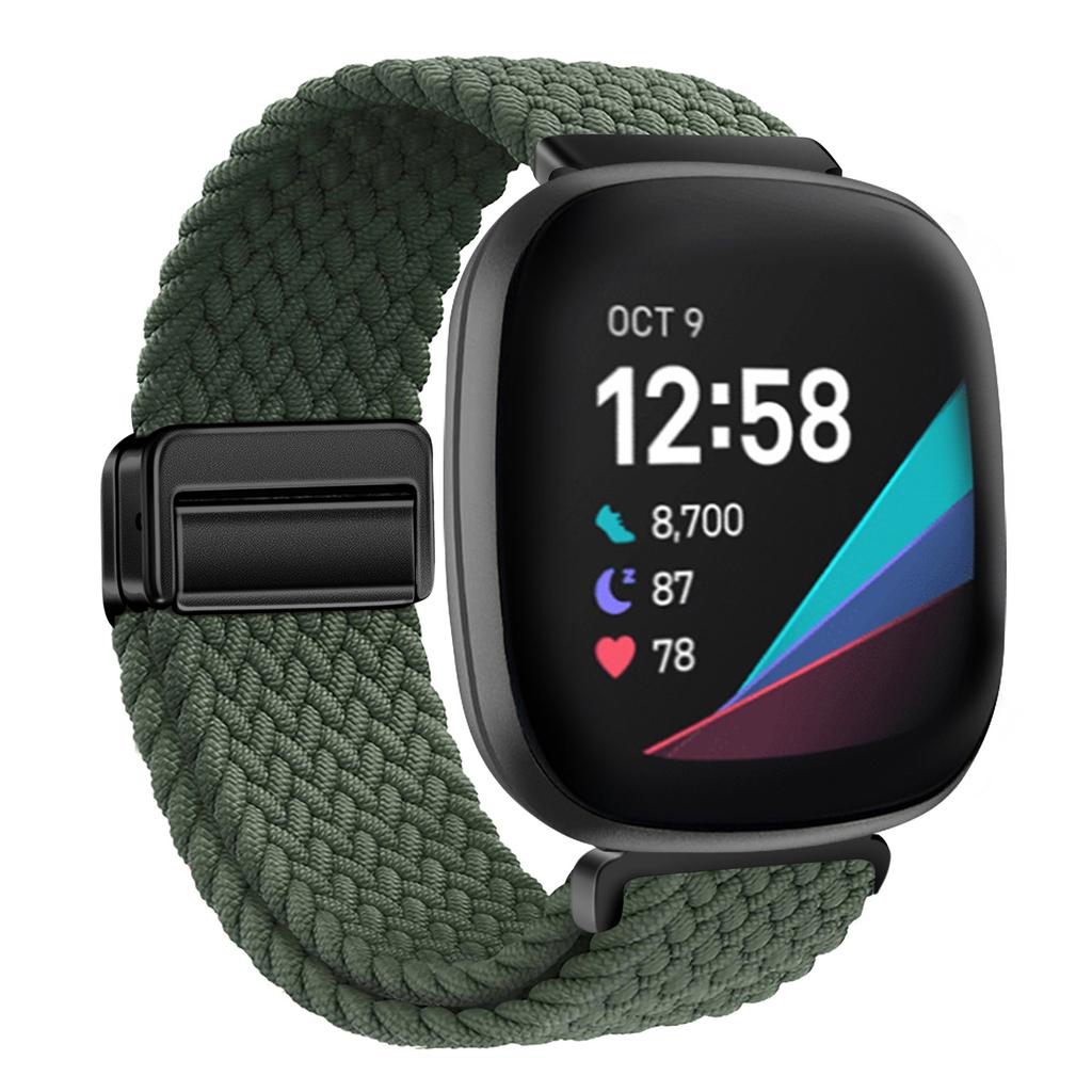 Nylon Braided Loop Strap For Fitbit Versa 4/3 Adjustable Metal Magnetic Bracelet Wristband For Fitbit Sense 2/1 Band Accessories