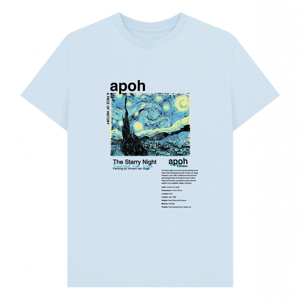 Apoh Unisex Adult Starry Night Text Vincent Van Gogh T-Shirt