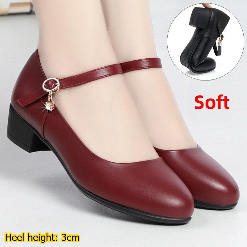 

Soft Leather Mid-heel Work Casual Versatile Single Buckle Strap Middle-aged Women s Shoes Soft Sole Spring and Autumn 42