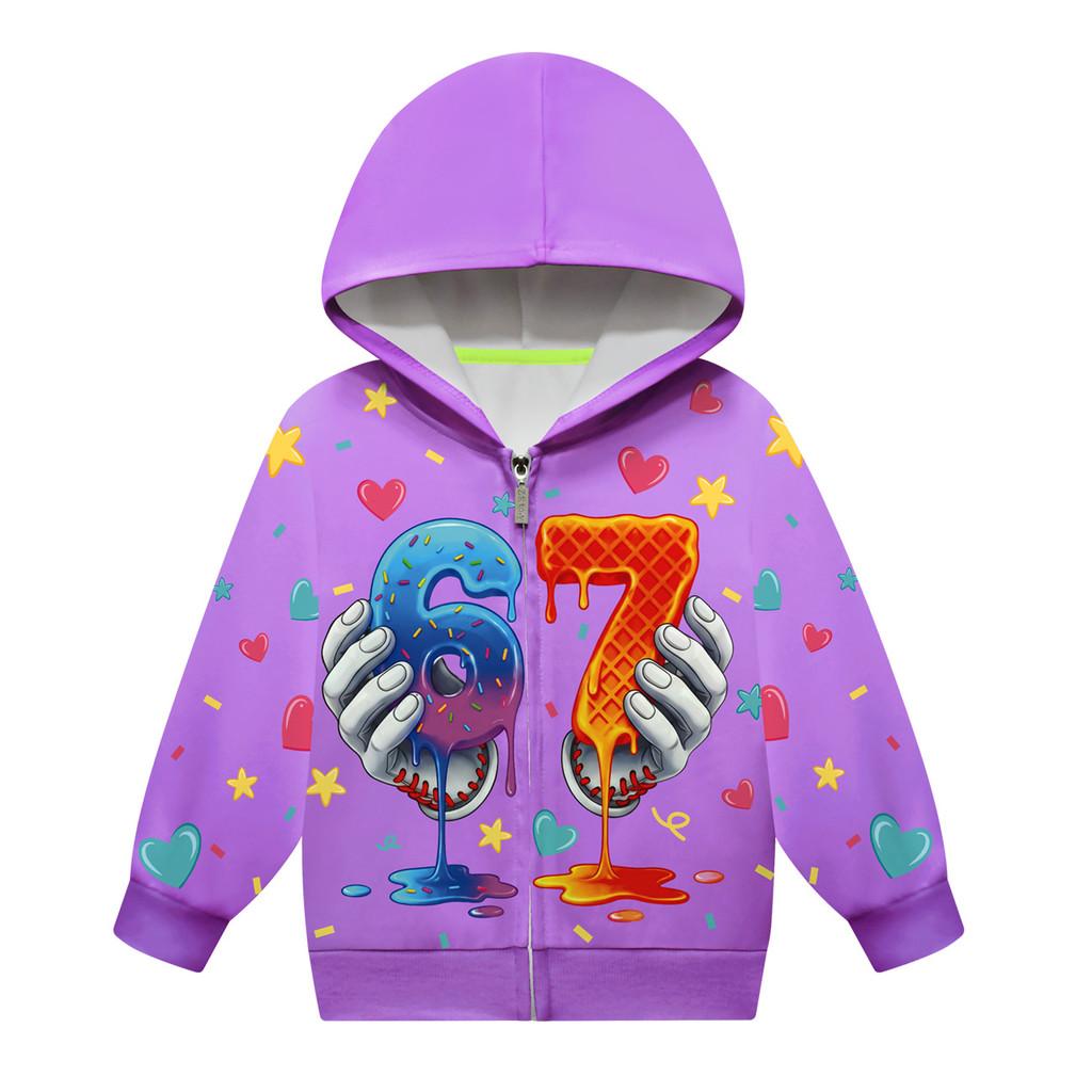 Mädchen Anime Cartoon Steal a Brainrot 67 Aufdruck Lässige Kapuzenjacke mit Reißverschluss Langarm Jacke Mantel