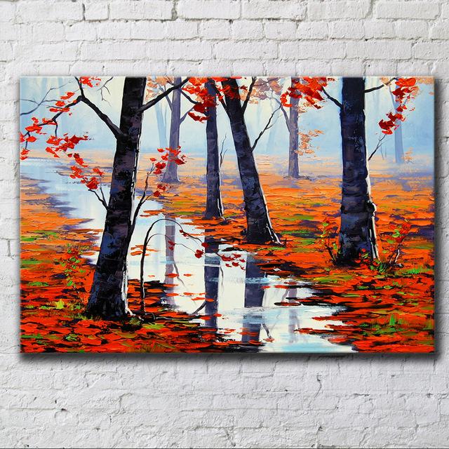 

Пейзаж маслом Фантастическое дерево четырех сезонов Тропа Отель Гостиная Спальня Украшение Холст Настенное искусство Кухня 20*40cm