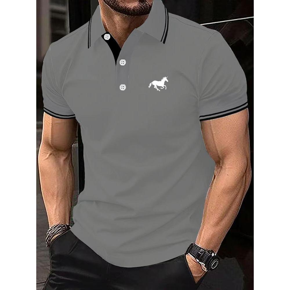 Summer Polo Shirt Men Fashion Short Sleeve Polo Men Casual Personality Polo Shirt Lapel Collar Stripe Men Tops Polo Shirt