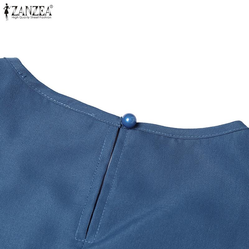 ZANZEA Damen Sommer Rundhals Lässig Rüschenärmel Lockere Bluse