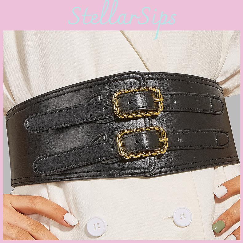 Women Vintage Elastic Waistband Waist Cincher With Double Button Buckle Twist
