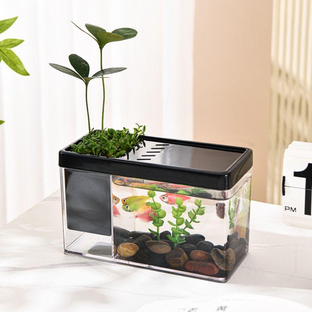 Plastic Fish Tank Small Goldfish Bowl Tabletop Tank Aquarium  Fish Freshwater Planted Tank