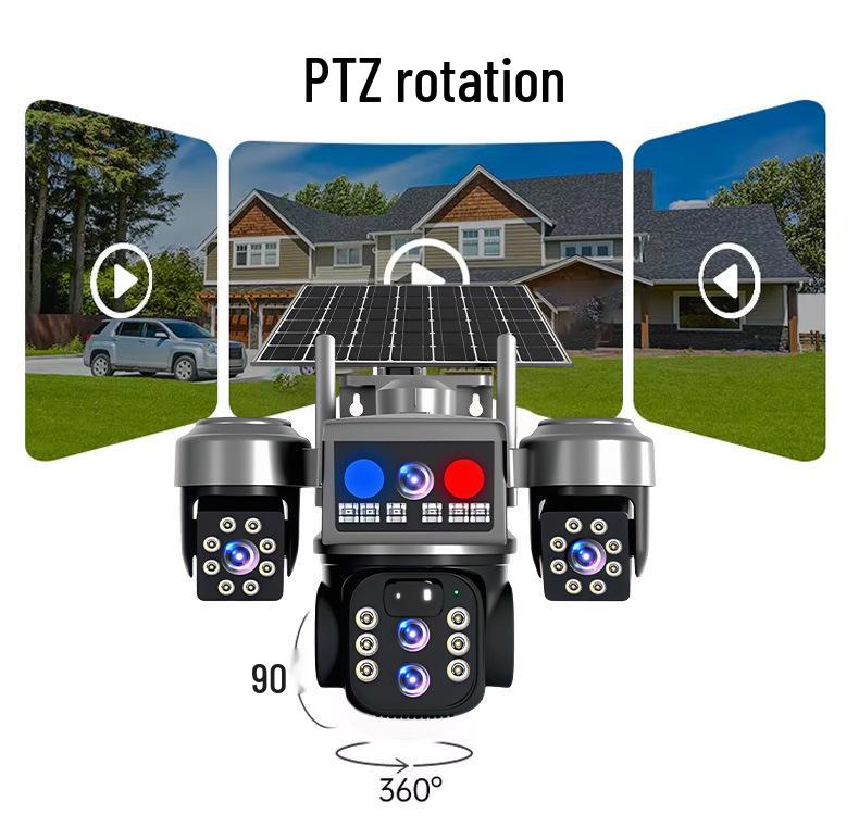 V380 Solar-Powered 10X Zoom Panoramic PTZ Camera with Mobile Alarm for Outdoor Use