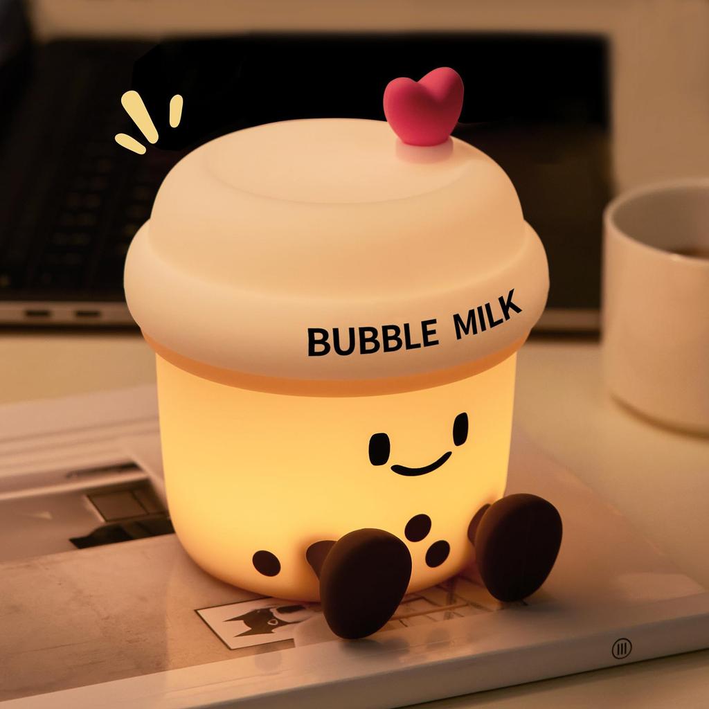 Cute Bubble Milk Cup Night Light, 3-Level Dimmable Soft Light, Timed, Rechargeable,Ideal Decoration And Gift For Girls, Women, And Kids
