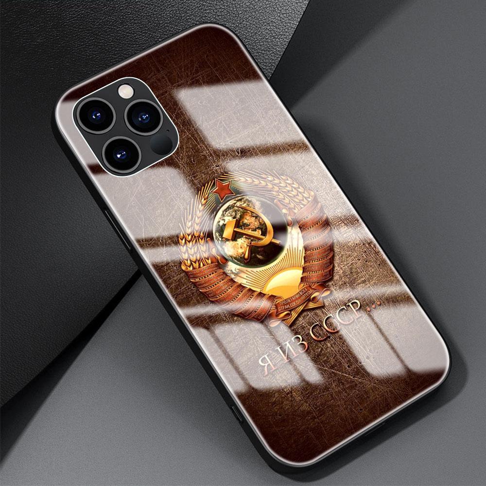 

Стеклянный чехол для iPhone 11 12 Pro 7 8 XR X 6 6S Plus 5 XS Max SE, закаленный силиконовый чехол с мягким краем, чехол с гербом российского флага iPhone XS Max