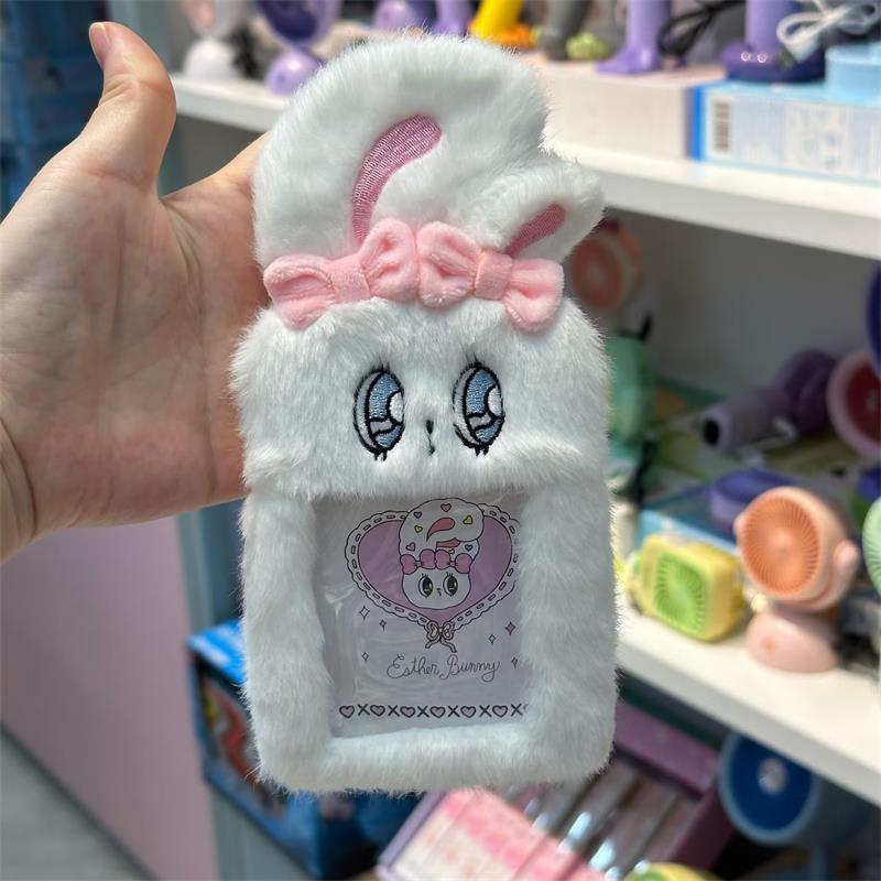 Cute Long-Eared Rabbit Plush Id Card Holder Photocard Holder Idol 3 Inches Photo Display Storage Cover Keychain Bag Pendant Gift