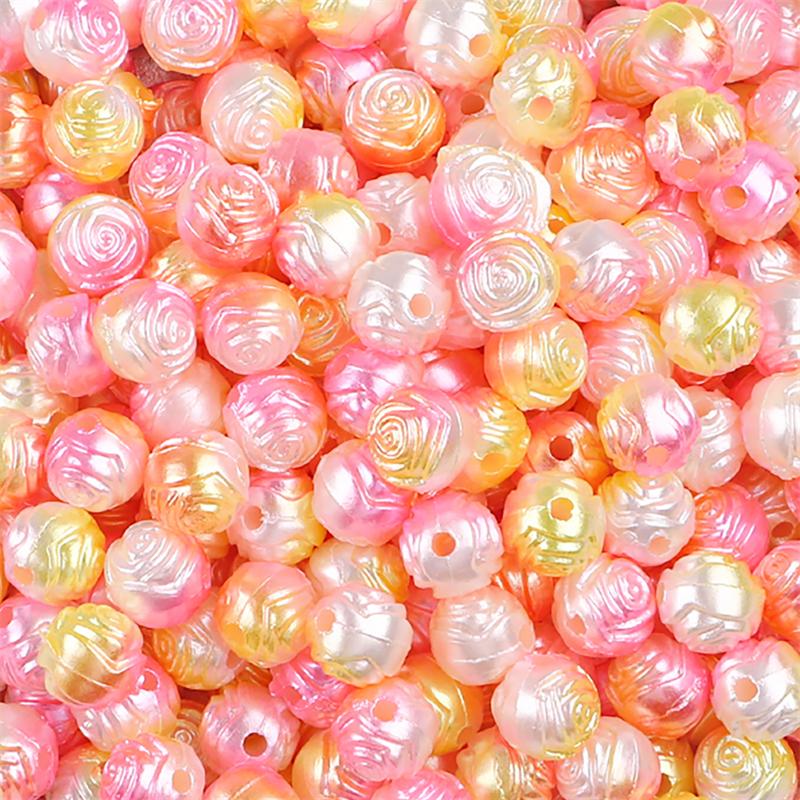 ABS Pearl Rose Flower Beads 8mm Floral Charms for DIY Jewelry Craft 100 Pcs/Bag