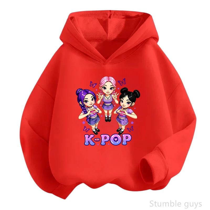 Elastic Comfort Kpop Hoodie Kids Spring Fall Anime Long Sleeve Hooded Sweatshirt Soft Casual Daily Streetwear 100