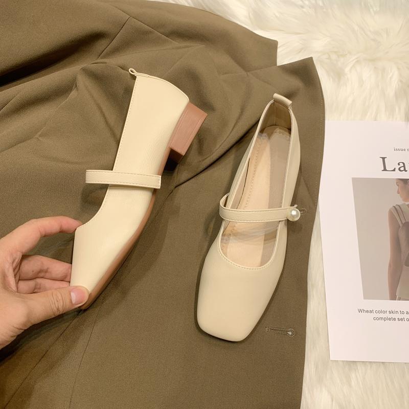 Coarse Heel Non-slip Single Shoes Women's Spring 2025 New Square Head with French Evening Temperament Grandma Shoes Women's Single Shoes