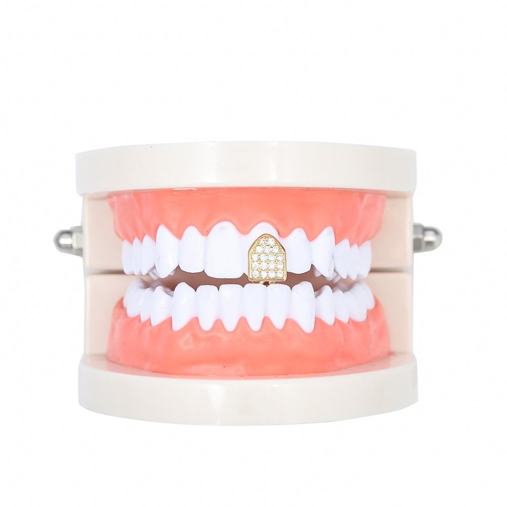 Trendy Rhinestone Zirconia Gold Grillz - Stylish Hip Hop Single Tooth Jewelry Accessory