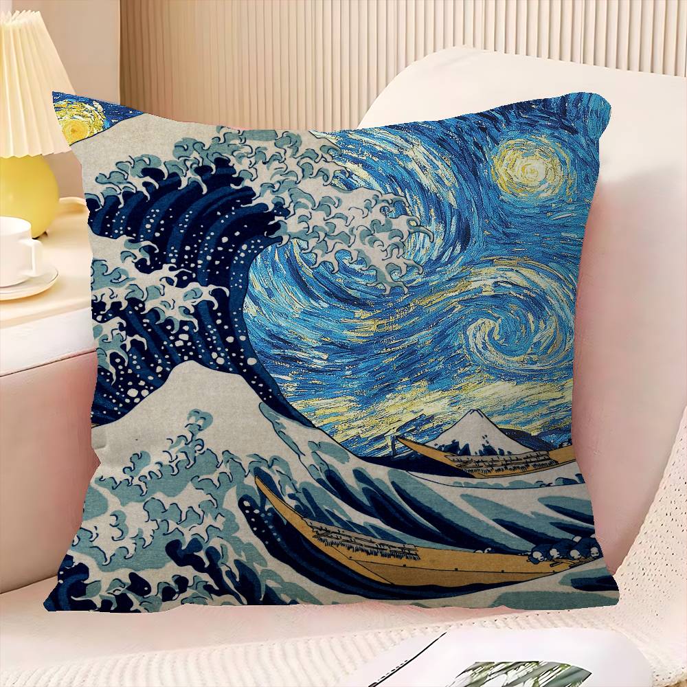 Japanese Wave Art Maple Design Cushion Cover Happy Autumn Harvest decor Holiday Decorati Pillow Cover