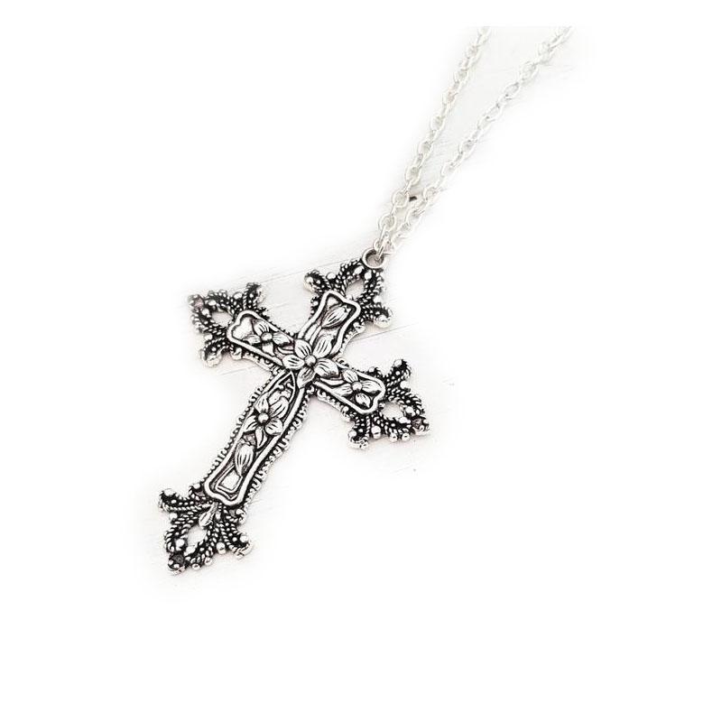 Vintage Gothic Cross Pendant Necklace Large Fashion Women's Long Necklaces Stainless Steel Chain Jewelry Goth Accessories