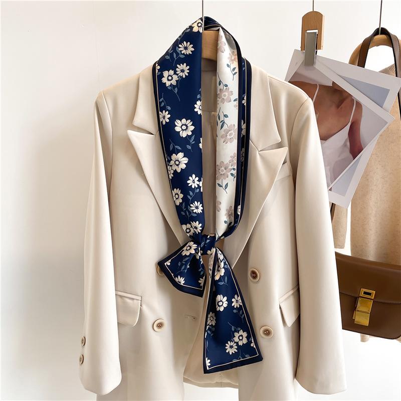 Two Sides 14X147cm Luxury Silk Scarf Women Neckerchief Hair Band Ribbon Headband Foulard Floral Bag Neck Ties Narrow Thin Strip
