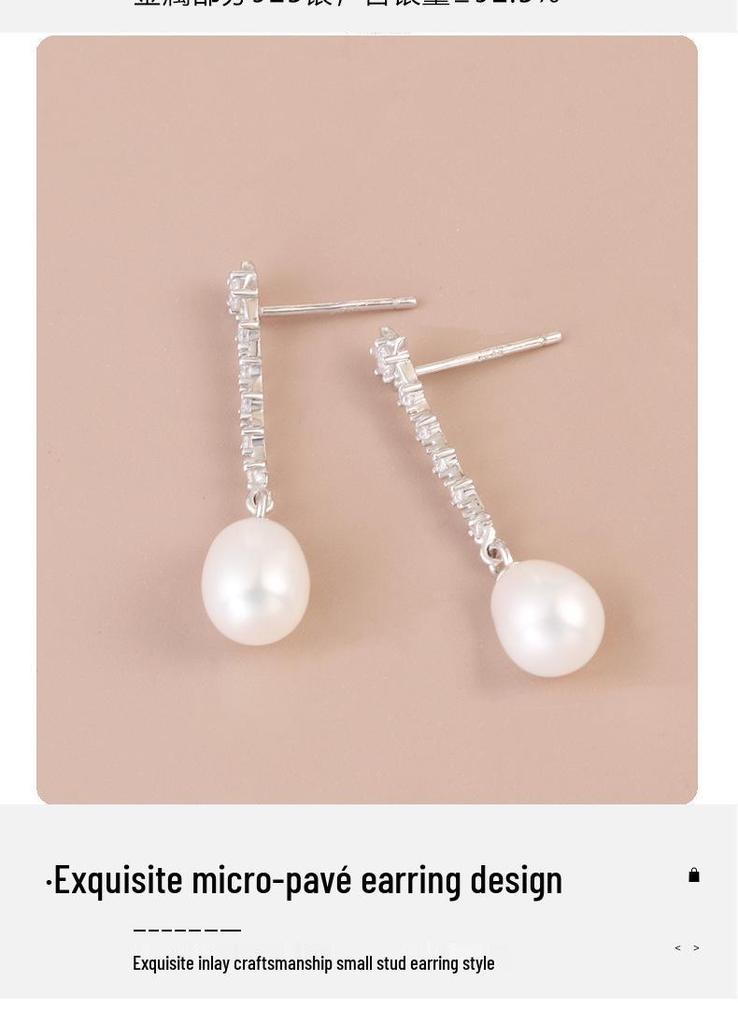 S925 Sterling Silver Pearl Earrings with Rhinestones - Elegant Hong Kong Style Luxury Earring Drops